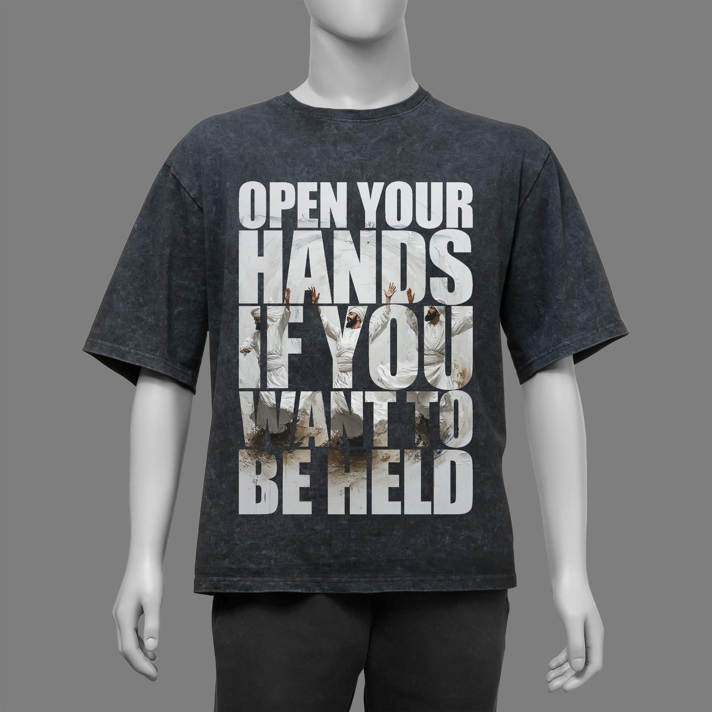 Open your Hands Acid Washed Oversized T-Shirt