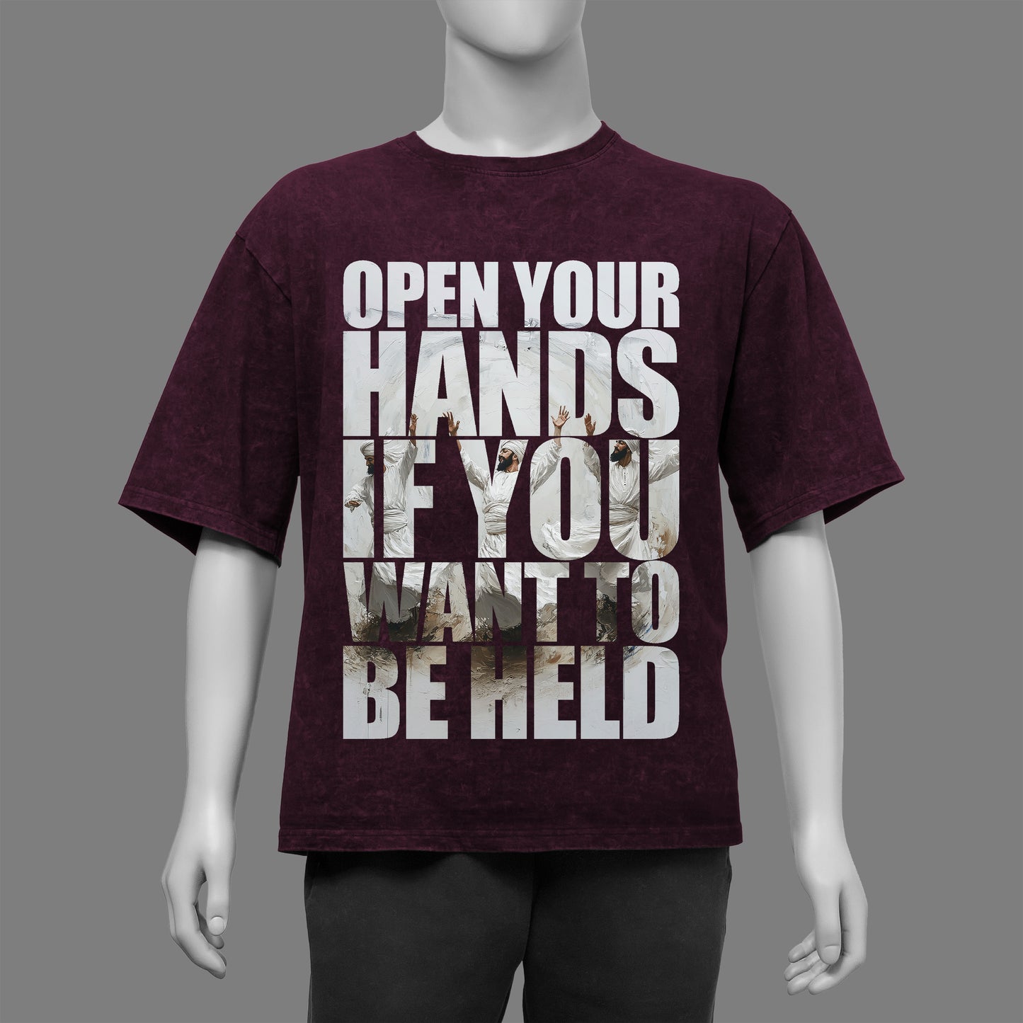 Open your Hands Acid Washed Oversized T-Shirt
