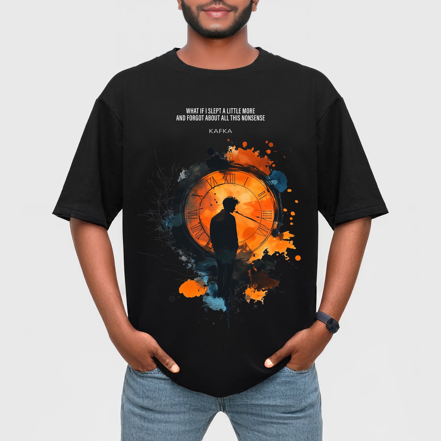 Kafkaesque Black Unisex Terry Oversized T-Shirt